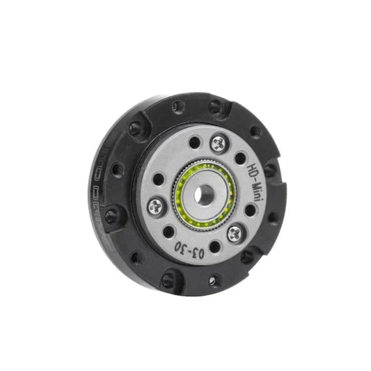 Front view of the SITO DRIVE HD-03 reducer with silver faceplate, center bore, and HD-Mini 03-30 marking.