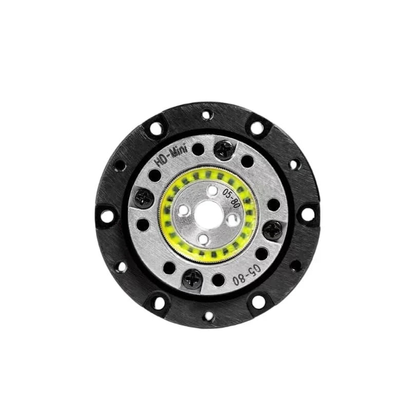 Front face view of the SITO DRIVE HD-05 reducer with circular mounting flange, central bore and yellow inner ring.