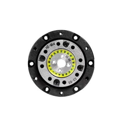 Front face view of the SITO DRIVE HD-05 reducer with circular mounting flange, central bore and yellow inner ring.