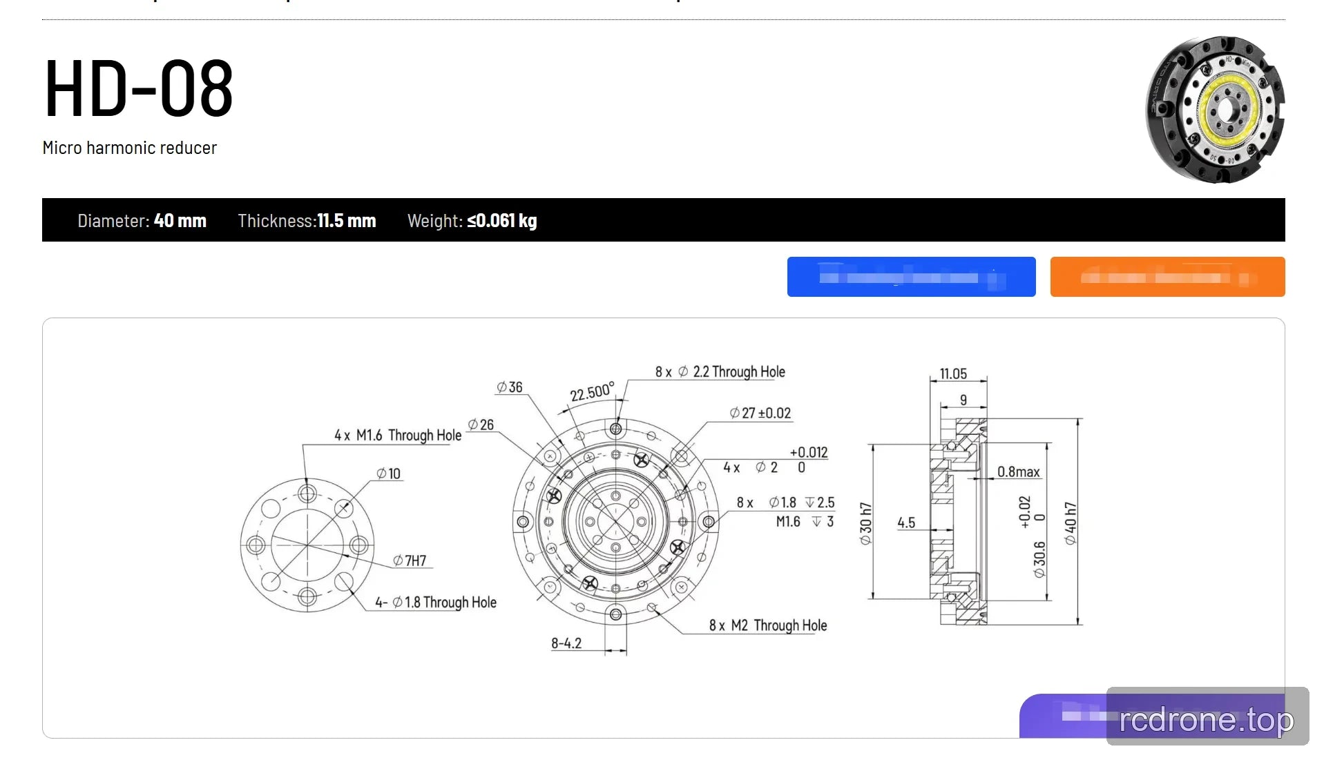 HD-08 micro harmonic reducer dimensions and mounting drawing