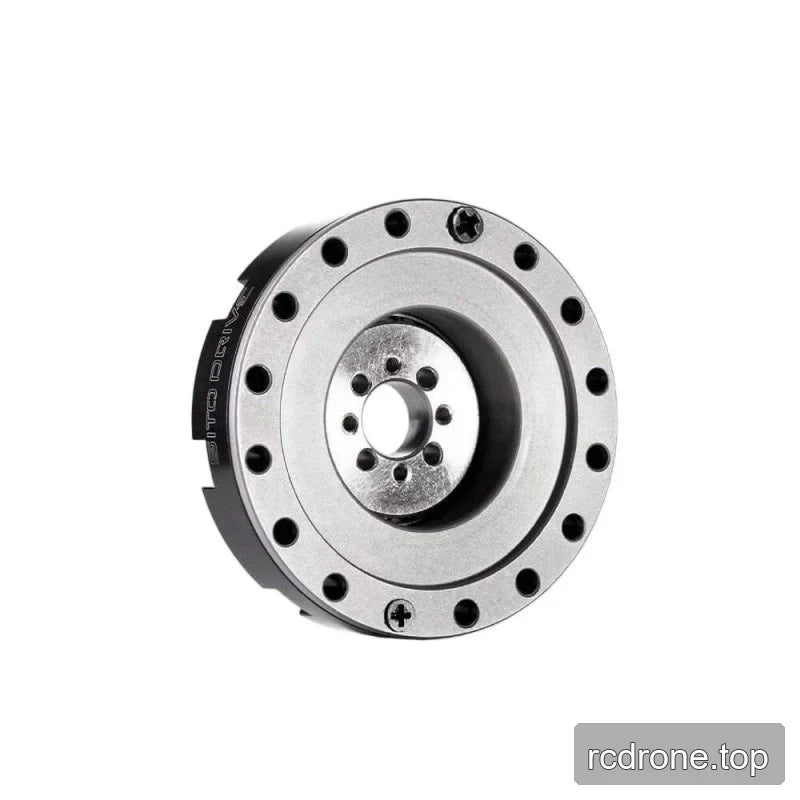Rear-side view of the SITO DRIVE reducer with a silver circular mounting face, central raised hub, and bolt holes.