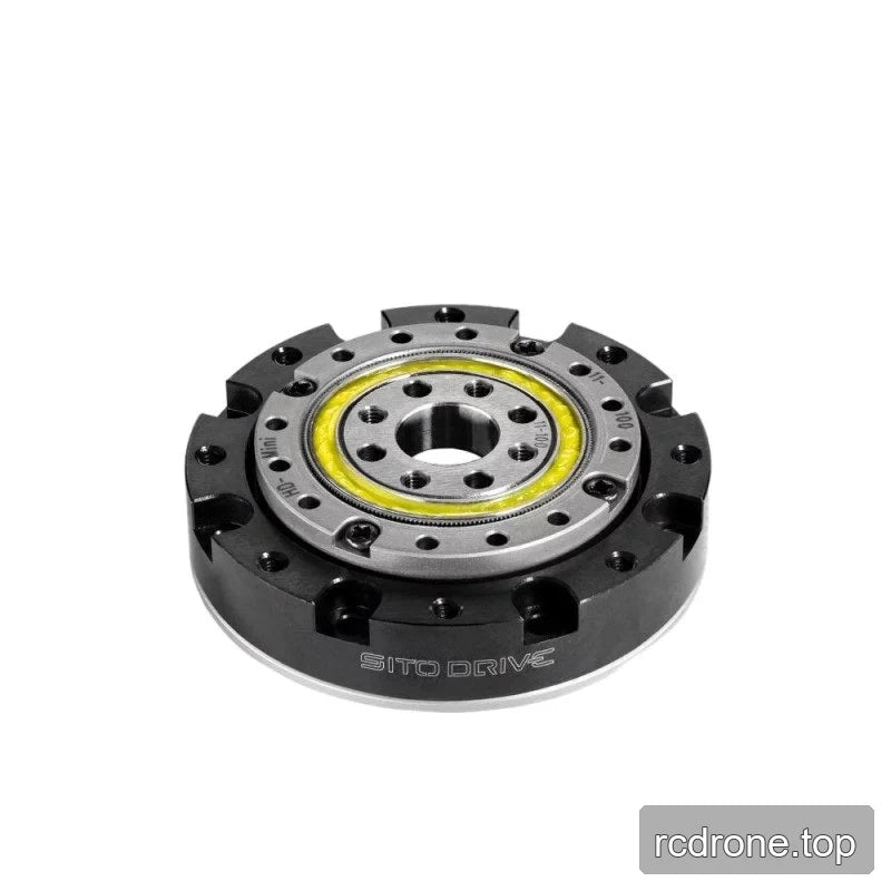 Angled top view of the SITO DRIVE HD-11 reducer showing the recessed center bore, threaded holes, and black housing.