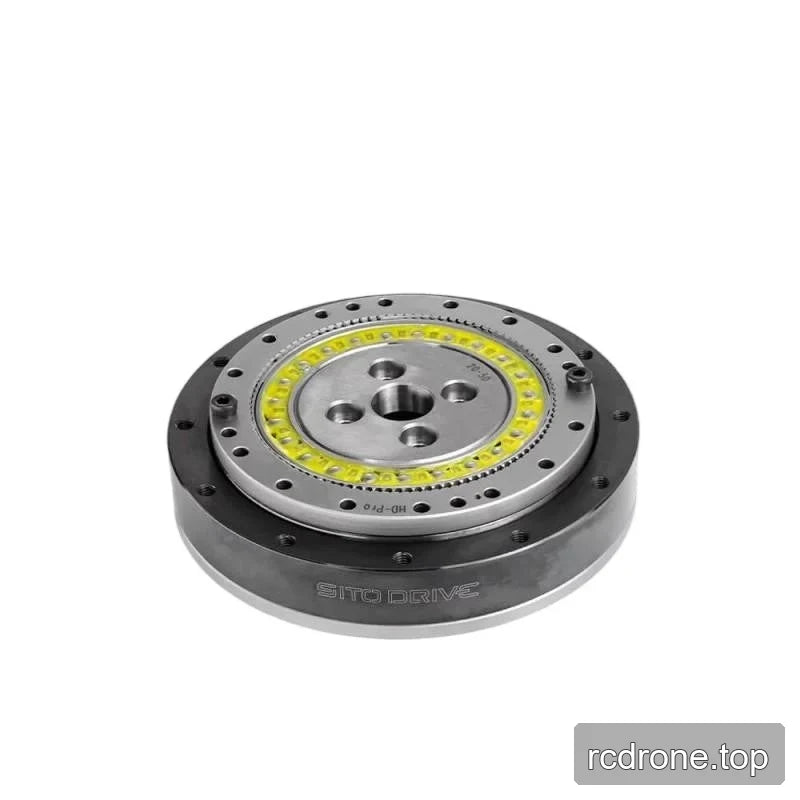 Low three-quarter view of the SITO DRIVE HD-17 Pro reducer showing its circular face, mounting holes, and housing depth.