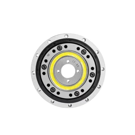 Front-facing view of the SITO DRIVE HD-17 reducer with circular mounting holes and yellow inner ring.