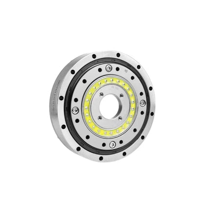 Front-facing view of the SITO DRIVE HD-20 reducer with central bore, yellow circular component ring and mounting holes.