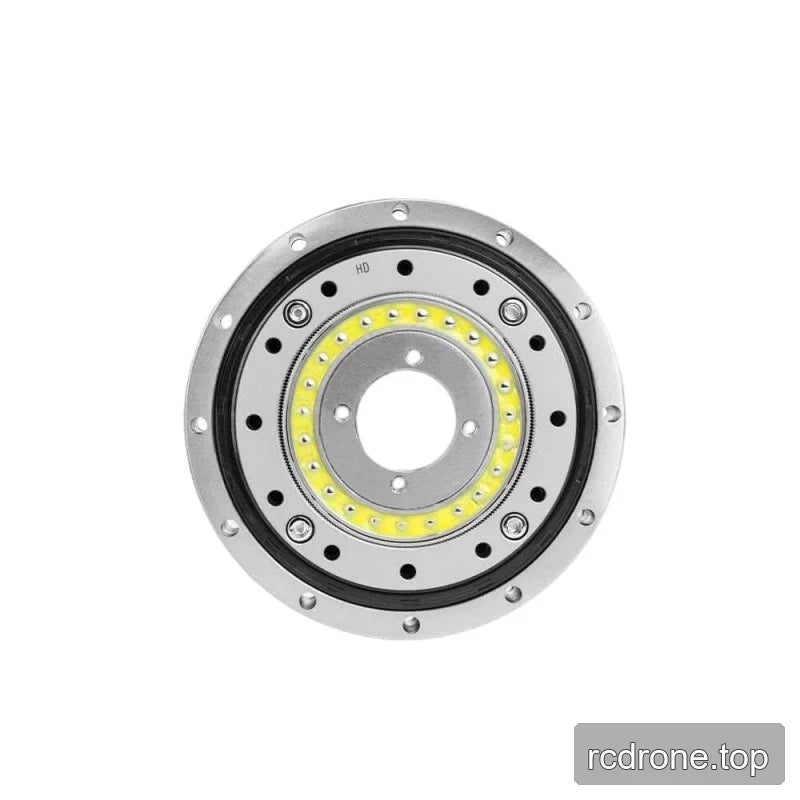 Alternate front face of the SITO DRIVE HD-20 reducer with yellow circular component ring, central bore and outer bolt holes.