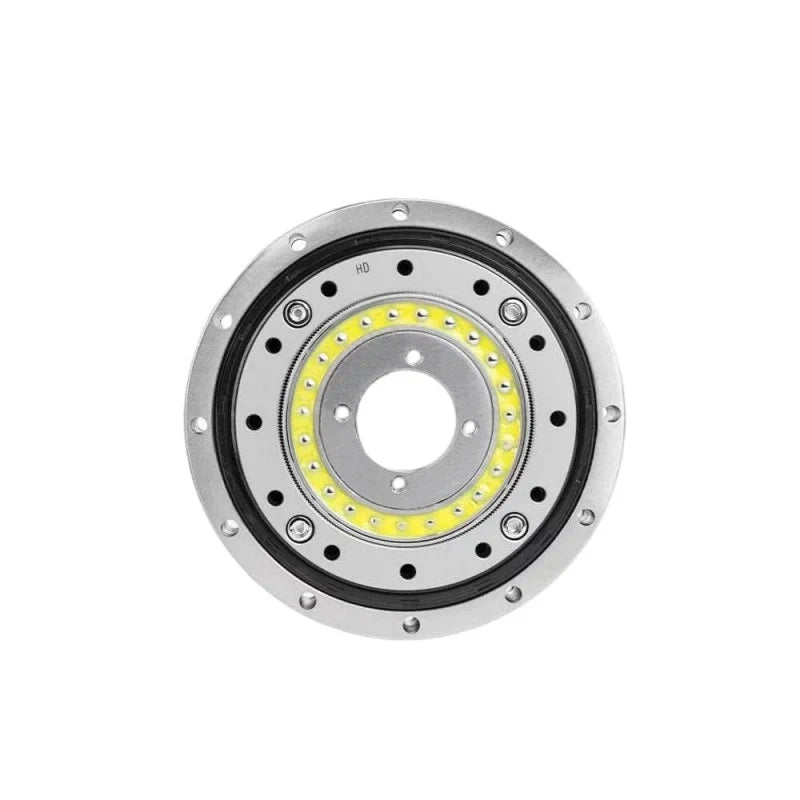 Alternate front face of SITO DRIVE HD-25 reducer showing central opening, yellow bearing ring, and outer bolt holes.