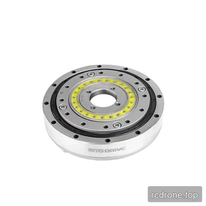 Angled view of SITO DRIVE HD-25 reducer showing the yellow bearing ring, front mounting face, and engraved sidewall.