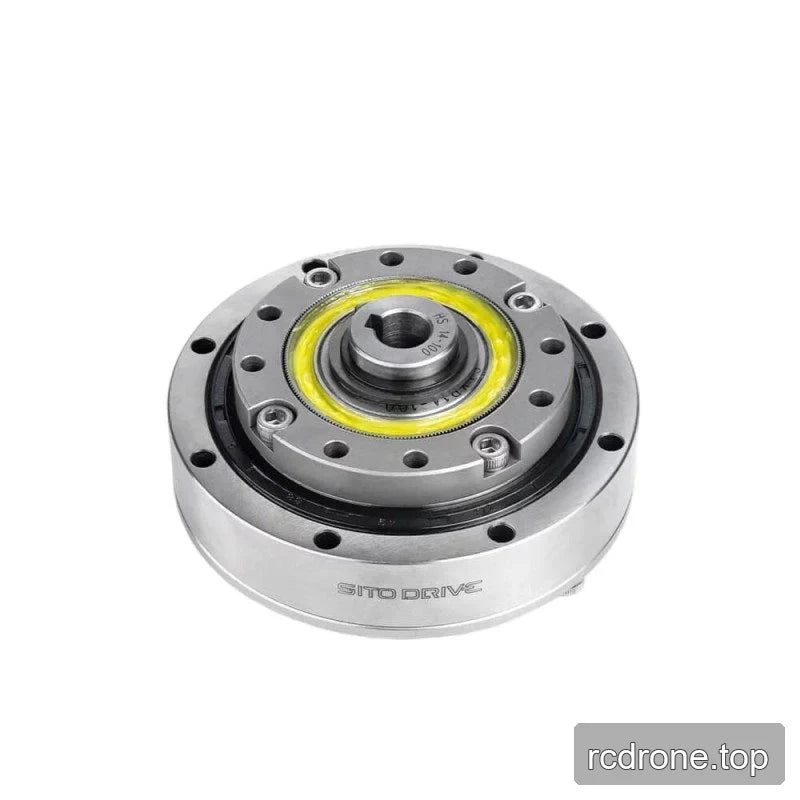 Angled top view of the SITO DRIVE HS-14-I reducer, showing its layered metal housing and threaded central opening.