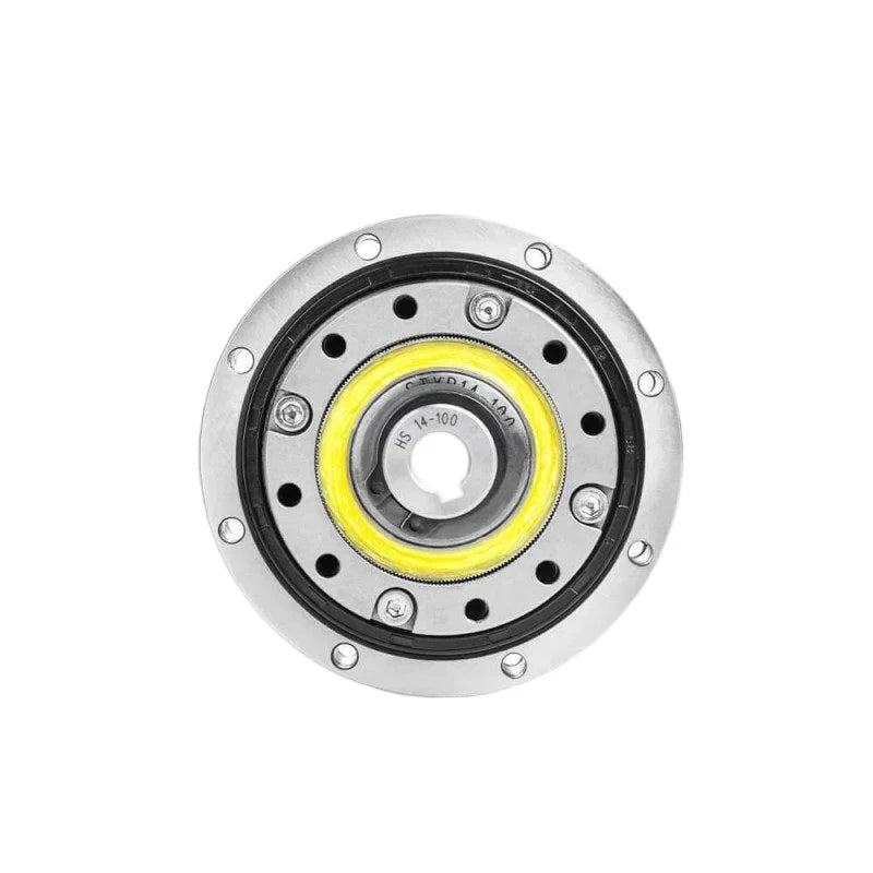 Opposite face of the SITO DRIVE HS-14-I reducer, showing the central opening, yellow ring, and outer bolt pattern.