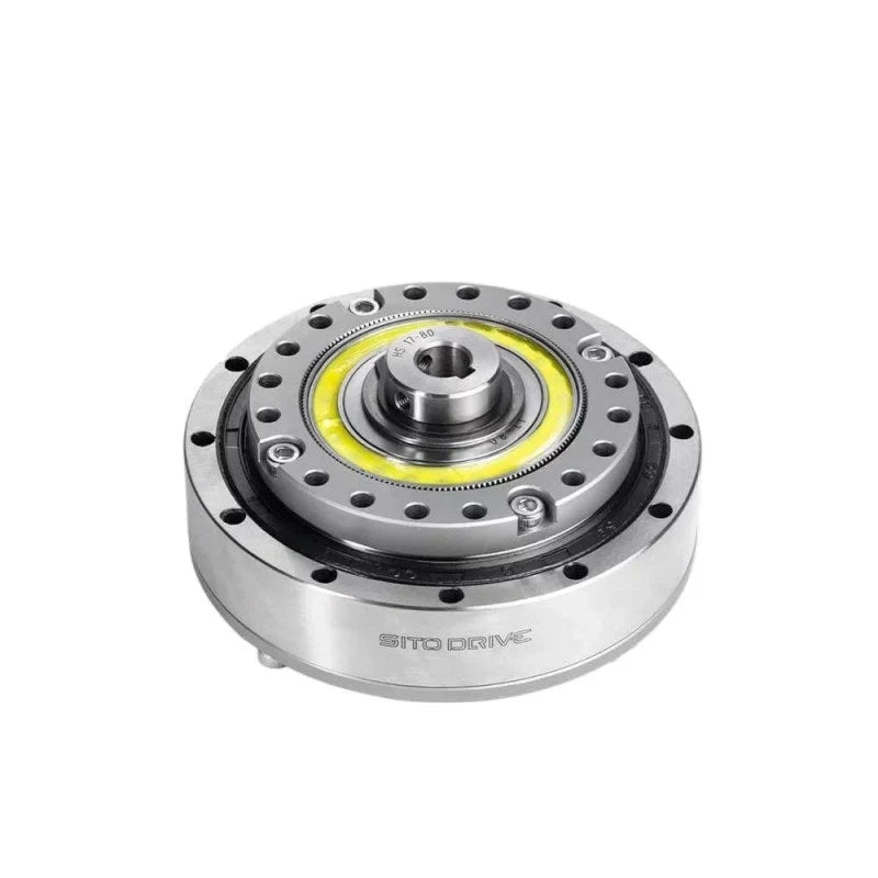 Angled top view of the SITO DRIVE HS-17-I reducer showing its raised central hub, yellow ring, and cylindrical body.