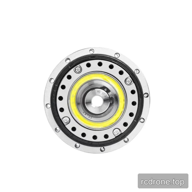 Face-on opposite-side view of the SITO DRIVE HS-17-I reducer with central keyed opening, yellow ring, and outer bolt holes.