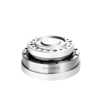Low angled view of the silver SITO DRIVE HS-17-IV reducer showing its raised front hub and circular hole pattern.
