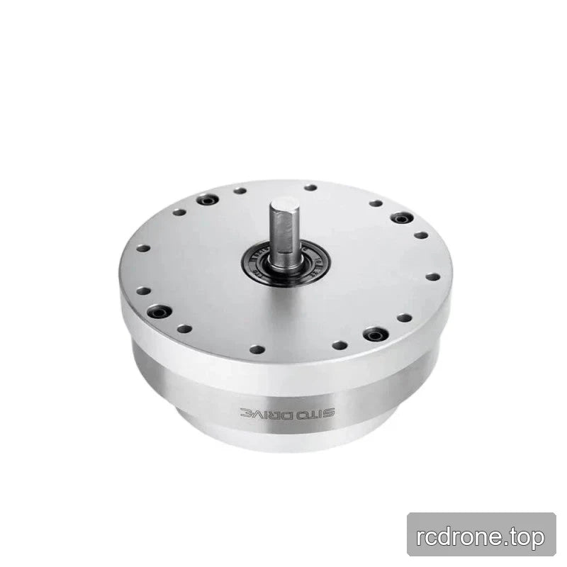 Angled rear view of the silver SITO DRIVE HS-17-IV reducer with an upright central shaft and perimeter holes.