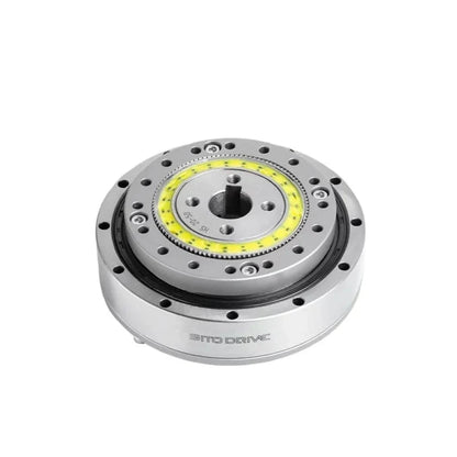 Angled top view of the SITO DRIVE HS-20-III reducer with keyed center bore, threaded holes and visible outer housing.