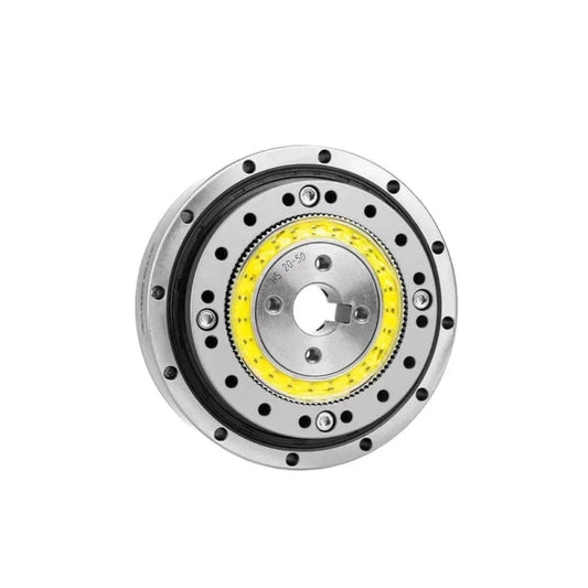Front face of the SITO DRIVE HS-20-III reducer, showing the central keyed bore, yellow ring and mounting holes.