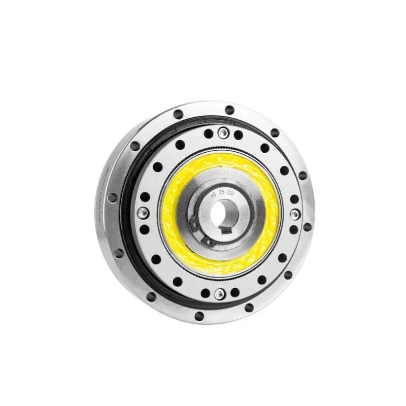 Front view of the SITO DRIVE HS-25-I reducer with central keyed bore, mounting holes, and yellow grease ring.