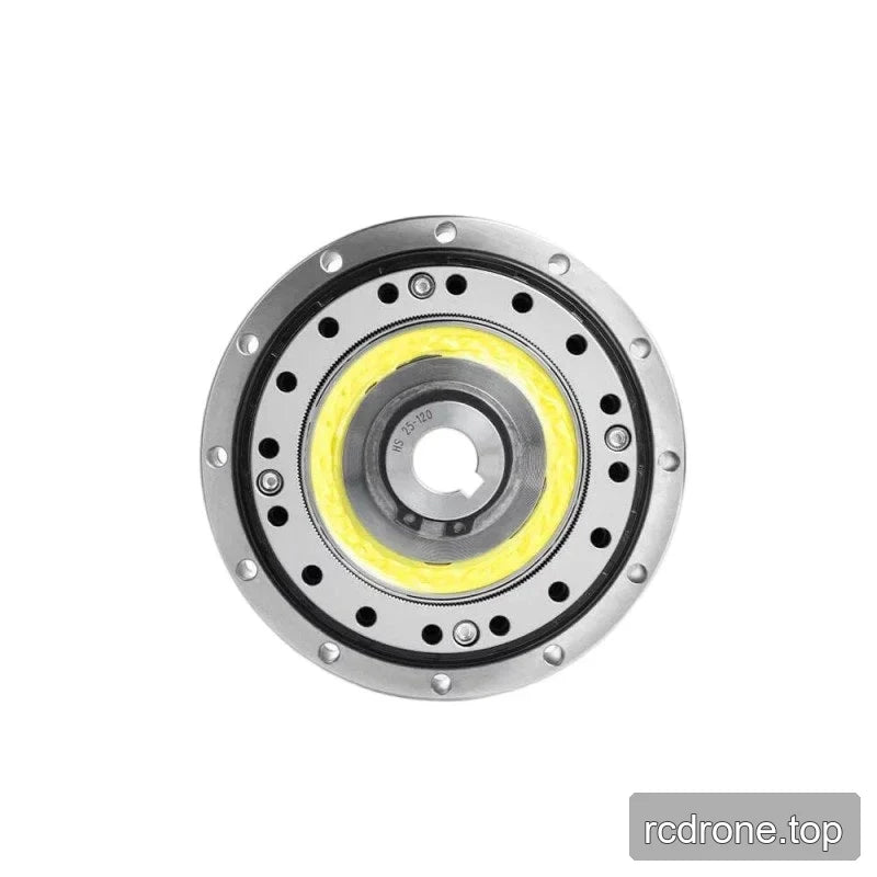 Alternate front view of the SITO DRIVE HS-25-I reducer with circular mounting flanges, central keyed bore, and yellow grease.