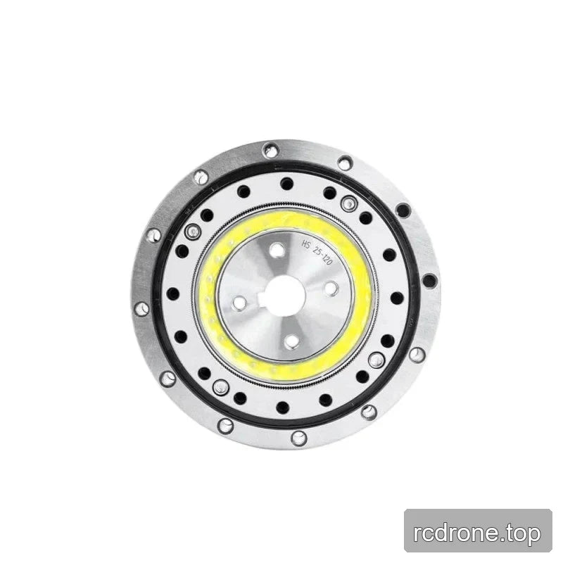 Front face of the SITO DRIVE HS-25-III reducer marked HS 25-120, with circular mounting holes and yellow inner ring.