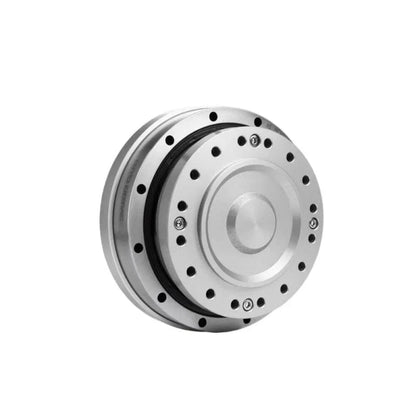 Angled front view of the silver SITO DRIVE HS-25-IV reducer with circular mounting holes and recessed center.