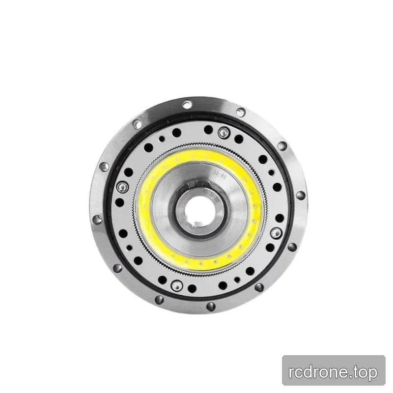 Front face of the SITO DRIVE HS-32-I reducer with central keyed opening, yellow inner ring, and outer mounting holes.