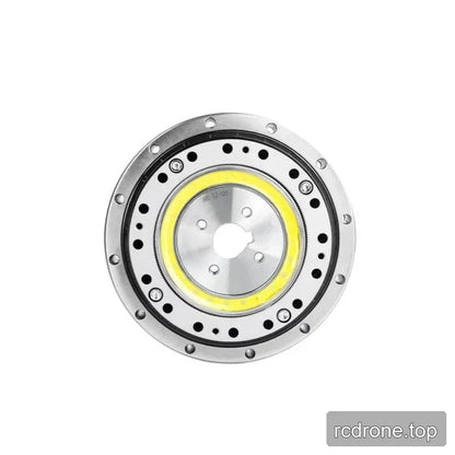 Front view of the SITO DRIVE HS-32-III harmonic reducer with silver outer flange, yellow inner ring, and keyed center opening.