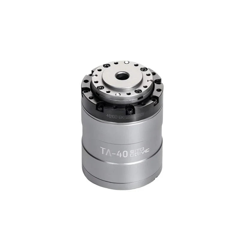 SITO TA-40 rotary actuator shown upright with its circular top mounting face and silver cylindrical housing.