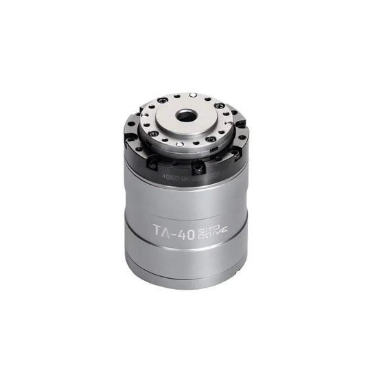 SITO TA-40 rotary actuator shown upright with its circular top mounting face and silver cylindrical housing.