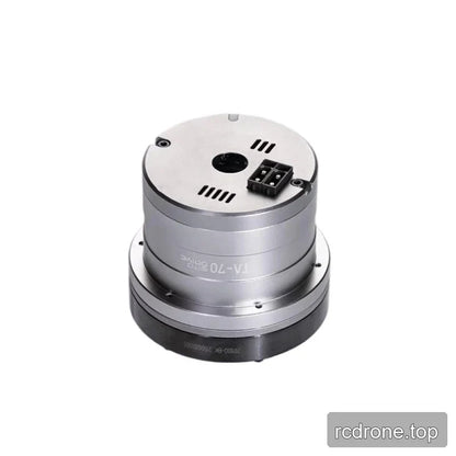 Rear-side view of the TA-70 rotary actuator showing its circular end plate, vent slots, and rectangular connector.