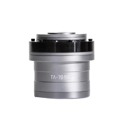 Front view of the silver SITO DRIVE TA-70 rotary actuator with black upper ring and TA-70 body marking.