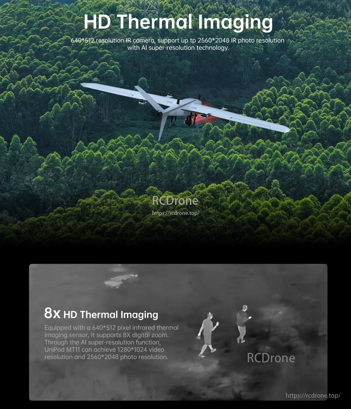 SIYI UniPod MT11 4 Sensor AI Drone Gimbal, HD thermal imaging with 640*512 IR camera, up to 2560*2048 resolution using AI. 8X zoom option available.