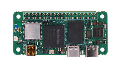 RADXA ZERO 3W board front view with RK3566 chip, wireless module, USB and HDMI ports