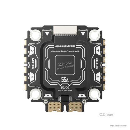 The SpeedyBee F405 V5 OX32 drone has a max peak current of 60A, featuring 4-in-1 ESCs with ICM42688 gyro and STM32F405 MCU.