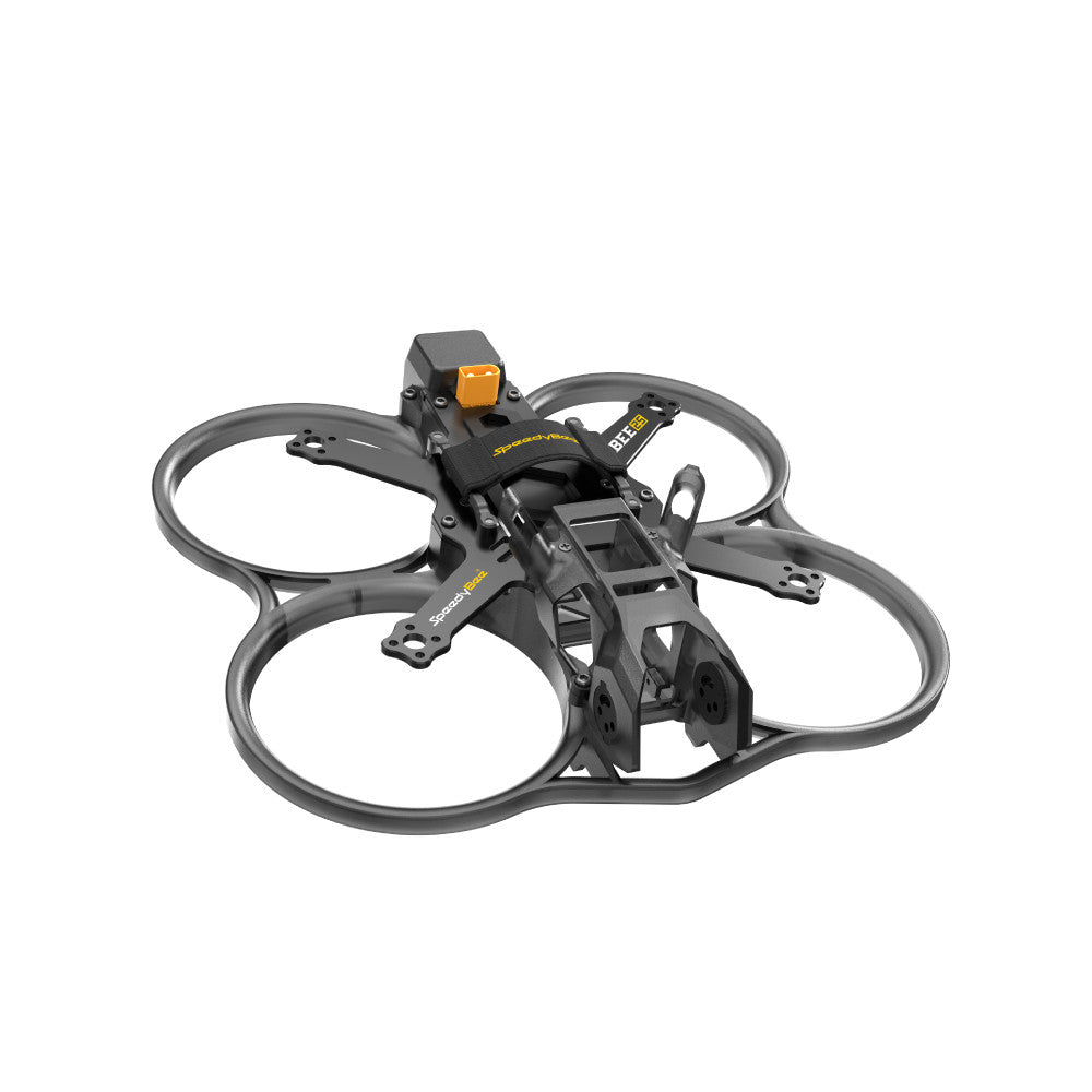 SpeedyBee Bee25 2.5-inch ducted FPV frame with four prop guards, battery strap, and top-mounted XT30 connector