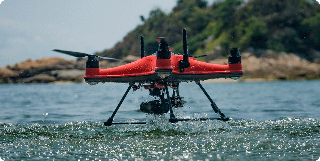 Swellpro Splash Drone, boat mode allows SplashDrone 4 to sail on water just like a boat .