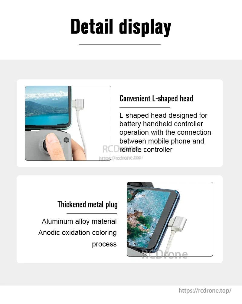 STARTRC Data Cable, L-shaped head controller with thickened metal plug, made of aluminum alloy and anodized for durability.