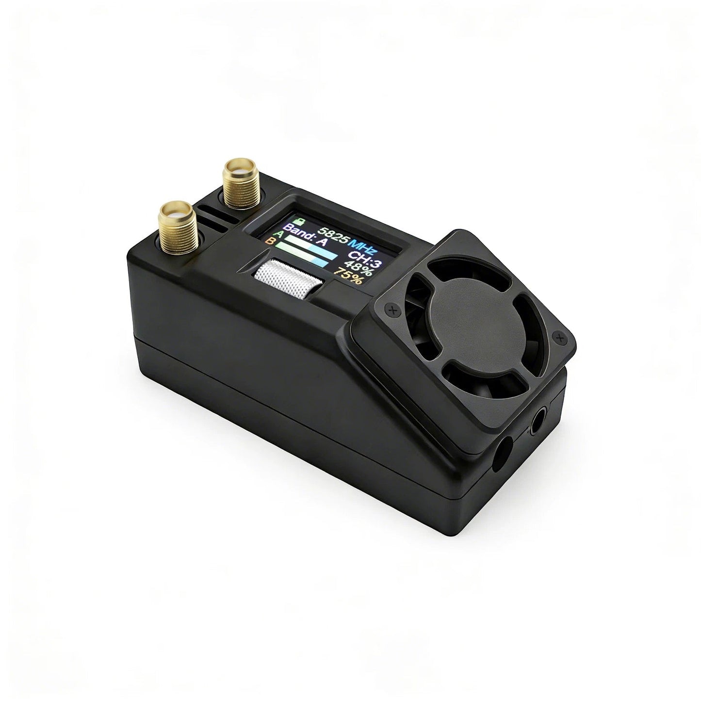SKYZONE SteadyView X 7.5G Screen Receiver main unit, angled view with dual SMA antenna ports and status display