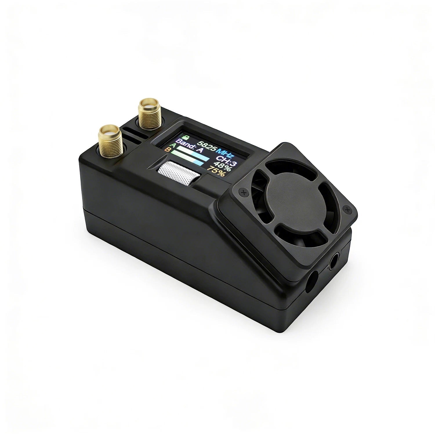 SKYZONE SteadyView X 7.5G Screen Receiver main unit, angled view with dual SMA antenna ports and status display