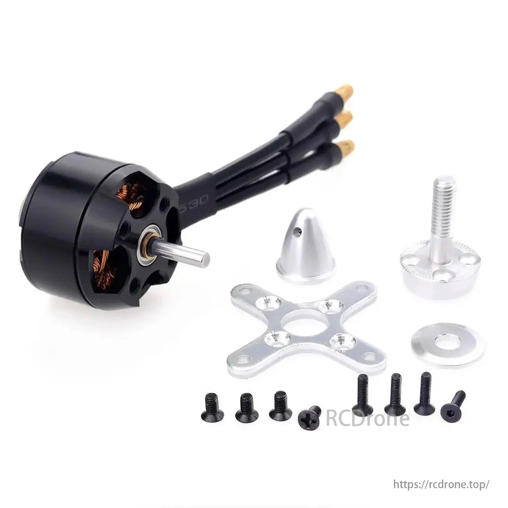 Brushless motor with accessories for RC fixed-wing airplane and glider.