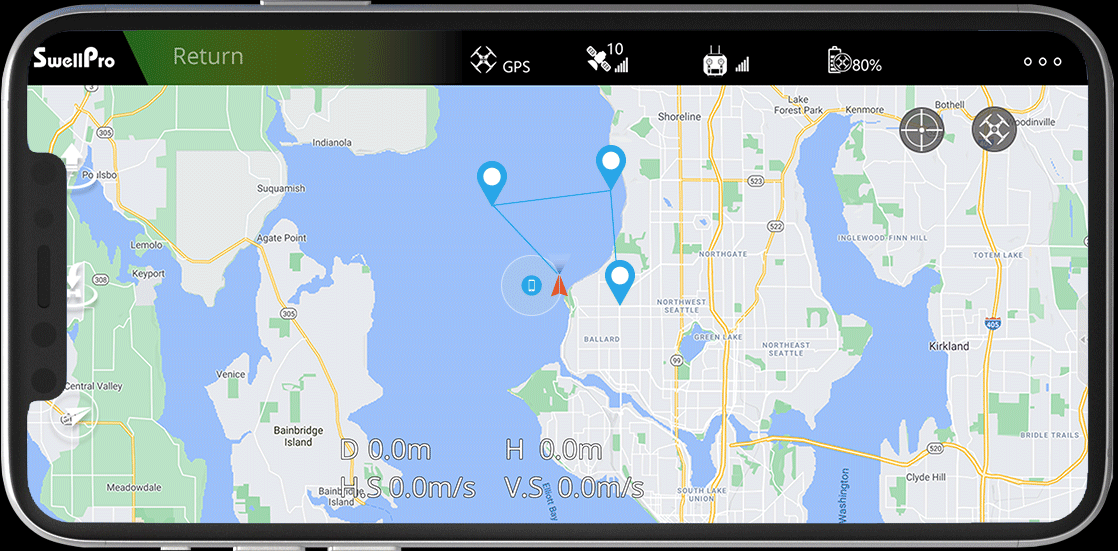 Swellpro Splash Drone, SwellPro Return GPS 80% Lake Forest Paik ento C Bothell Shore