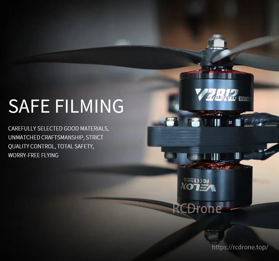 T-Motor V7812 KV155 offers safe, reliable flight and filming with premium materials, excellent craftsmanship, strict quality control, ensuring total safety.
