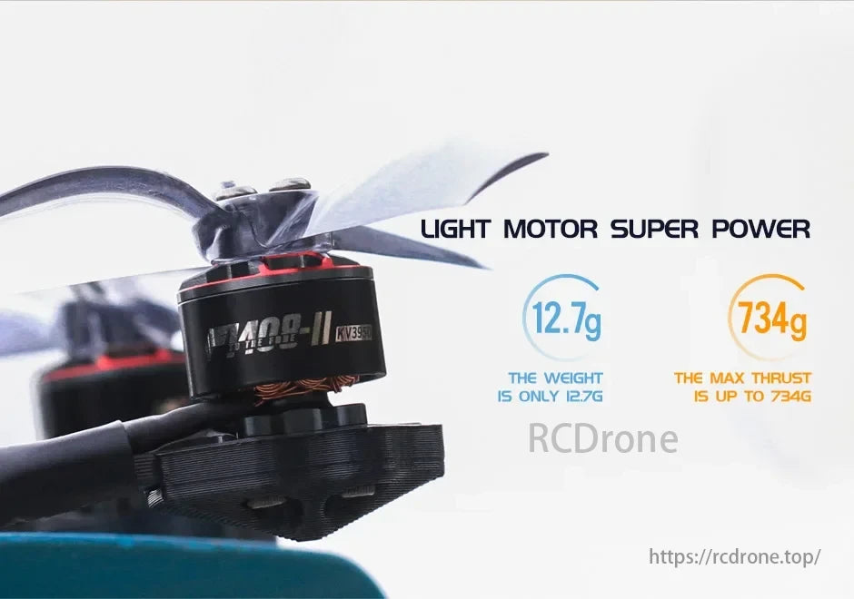 T-Motor, Light motor, super power; 12.7g weight, 734g max thrust.
