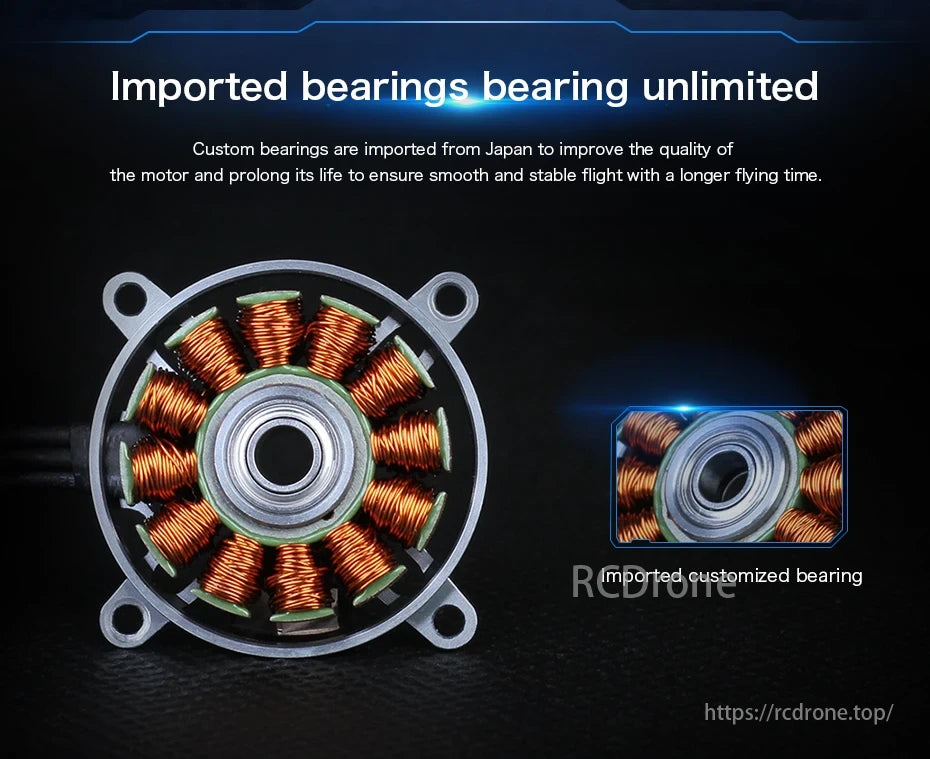 T-motor uses Japanese bearings for smooth, stable flight and longer lifespan.