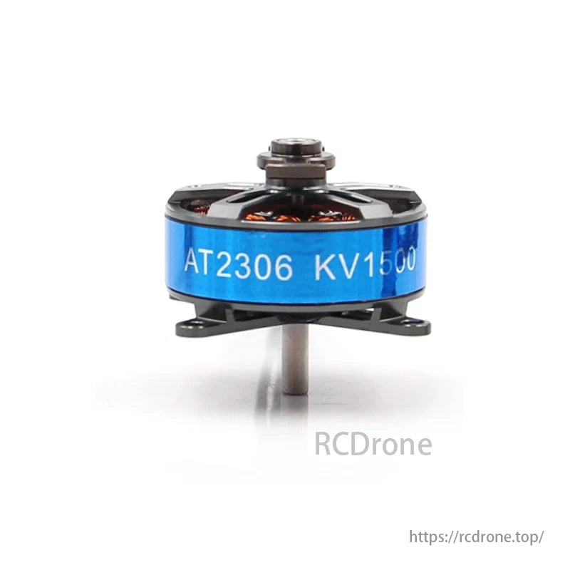 T-motor AT2306 brushless motor parameters include long shaft options with different KV ratings and specifications for no-load current, maximum power, weight, and internal resistance.