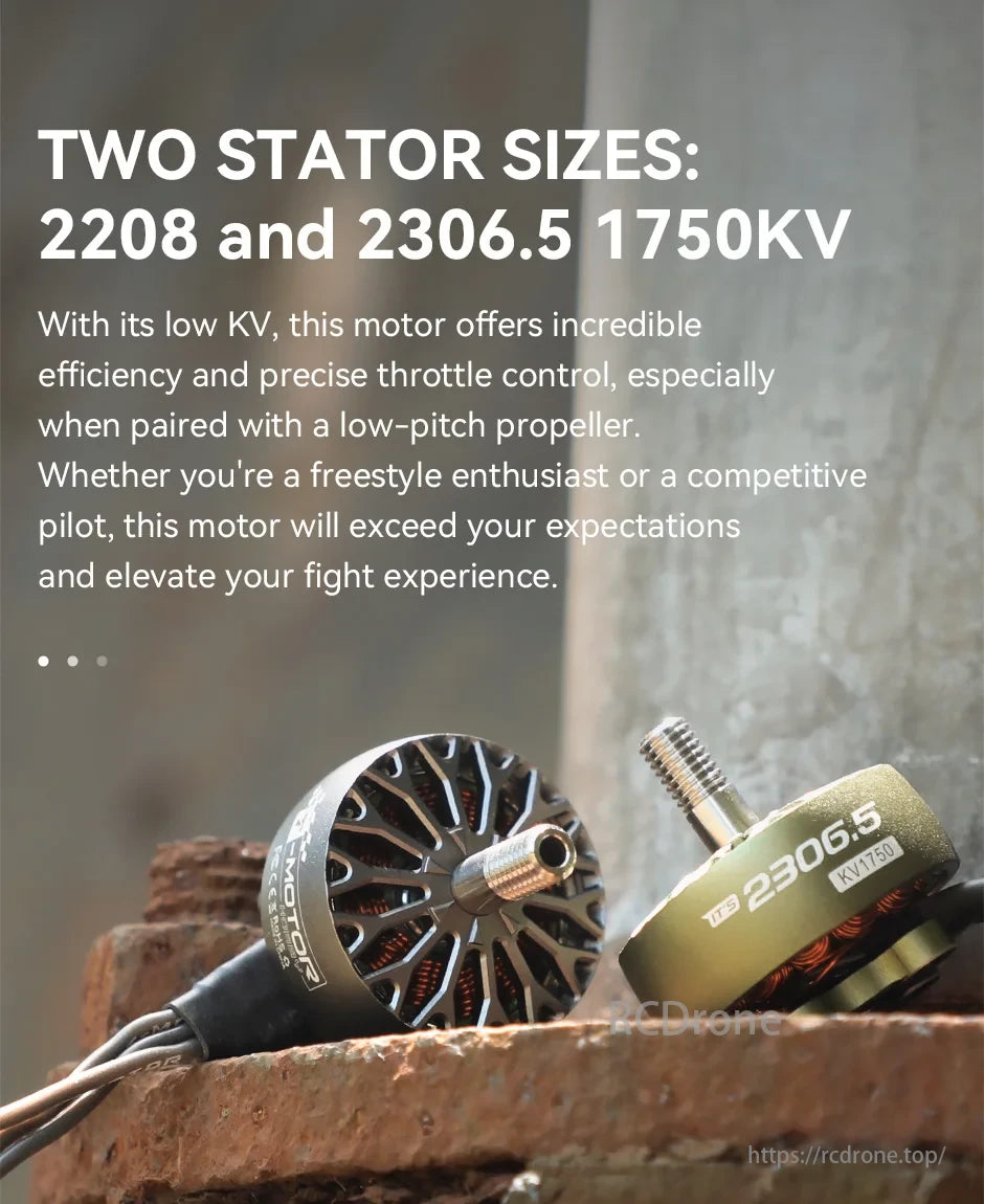 T-MOTOR ITS 2208 and 2306.5 1750KV motors provide efficient, precise control for freestyle and competitive drones with low-pitch props.