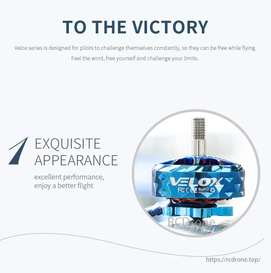 T-Motor, Velox series motors provide excellent performance and aesthetics, enabling pilots to push limits and achieve better flights.