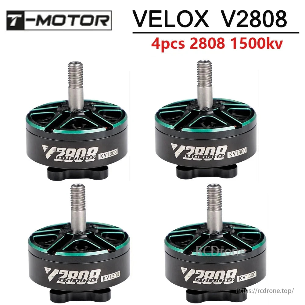 T-Motor VELOX V2808 brushless motors (1300KV/1500KV), for 4-5 inch Cinewhoop and 7-8 inch FPV drones, sold in sets of four.