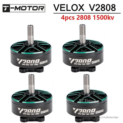 T-Motor VELOX V2808 brushless motors (1300KV/1500KV), for 4-5 inch Cinewhoop and 7-8 inch FPV drones, sold in sets of four.