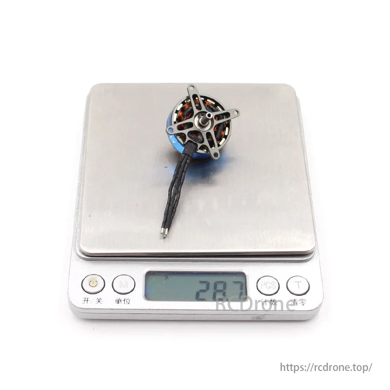 T-motor AT2306 brushless motor parameters including size, KV rating, current, power, weight, and configuration options.