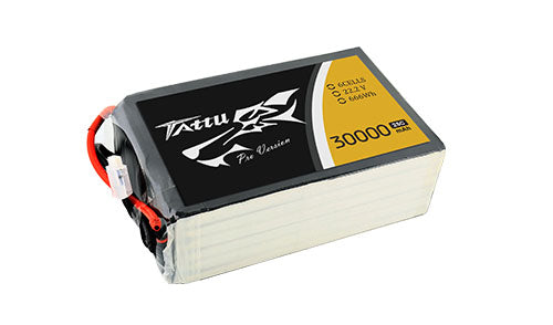 Tattu G-Tech 30000mAh 6S 22.2V 25C Lipo Battery, Embedded G-Tech chip enables auto ID, comms, and charging with G-Tech Eco Smart Charger.